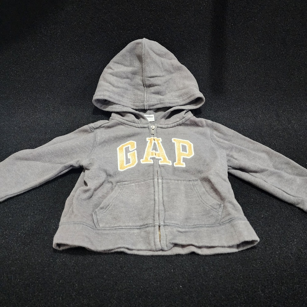 Baby Gap Gray Zip Up Hoodie Logo Print Fleece Lined Kids Size